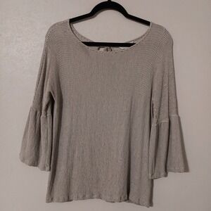 LC Lauren Conrad Textured Blouse Women's Sz. M Beige‎ w/ Black Stripes  Back Tie